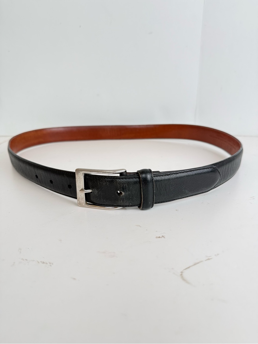 Vintage Coach Belt Mens 34 Black Cowhide Leather Brass Silver Tone Buckle